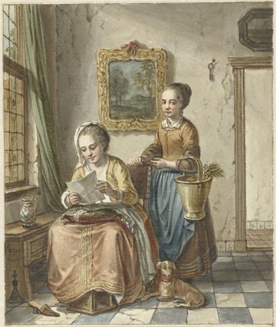 Seated Woman with Maid, Reading a Letter by Willem Joseph Laquy