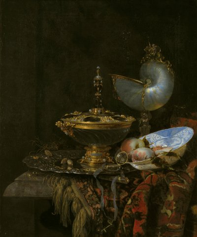 Magnificent Still Life with Holbein Bowl, Nautilus and Glass Cup and Fruit Bowl by Willem Kalf
