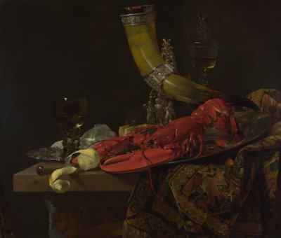 Still Life with the Drinking-Horn of the Saint Sebastian Archers Guild, Lobster and Glasses by Willem Kalf