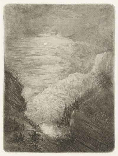 Mountain Landscape with River in Moonlight by Willem Matthias Jan van Dielen