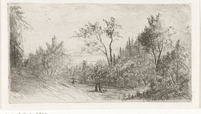 Hilly Landscape with Walkers and Dog by the Forest Edge by Willem Matthias Jan van Dielen