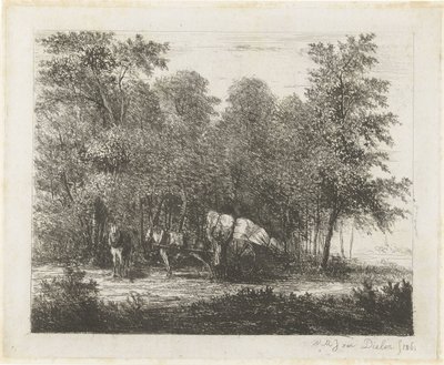 Landscape with Man by a Loaded Cart and Harnessed Horse by Willem Matthias Jan van Dielen