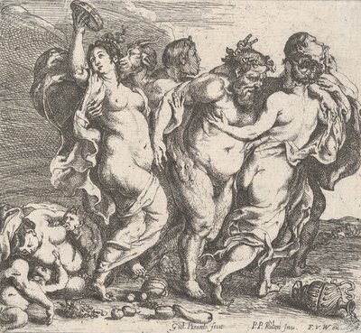 The drunken Silenus, accompanied by nymphs and satyrs by Willem Panneels