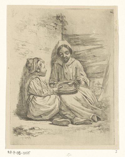 Girl and Boy Eating from a Bowl by Willem Pieter Hoevenaar