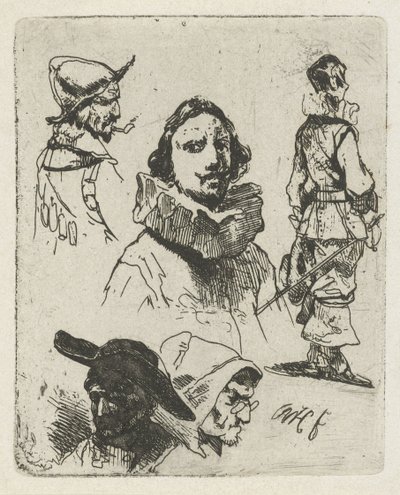 Study Sheet with Soldiers and an Old Woman by Willem Pieter Hoevenaar