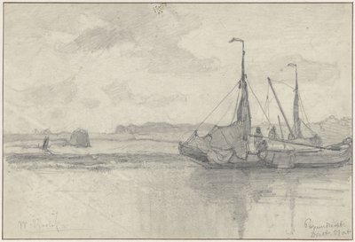 Fishing Boats in a Landscape at Papendrecht by Willem Roelofs (I)