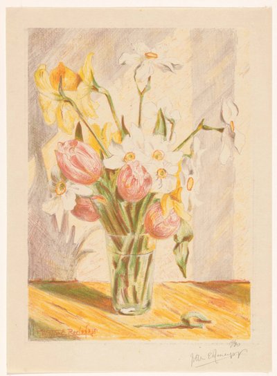 Tulips and Daffodils in a Vase by Willem Roelofs (II) (signed by artist)