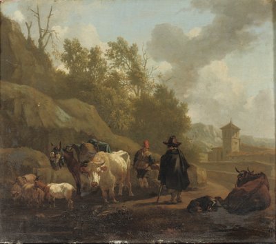 A Cowherd and Cattle in an Italianate Landscape by Willem Romeyn