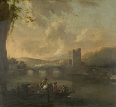 A Ferry Boat Crossing a River by Willem Schellinks
