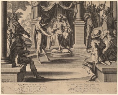 Alexander the Great Seated in Justice by Willem Swanenburgh, after Joachim Anthonisz Wtewael