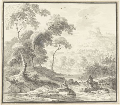 Idyllic Hill Landscape with Women by a Stream by Willem Troost (I)