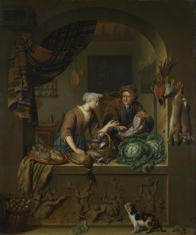 A Woman and a Fish-Pedlar in a Kitchen by Willem Van Mieris