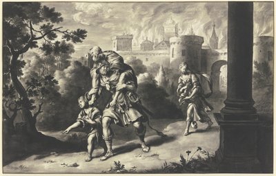 Aeneas Rescues Anchises from Burning Troy by Willem Van Mieris