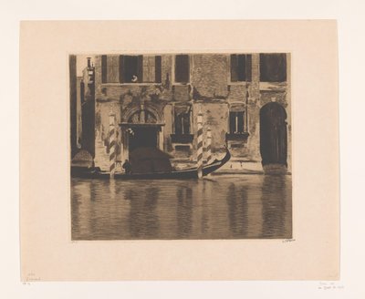 Moored Gondola with Structure in a Canal in Venice by Willem Witsen (signed by artist)