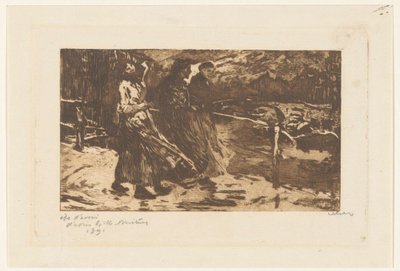 Three Women on a Bridge in Rain and Wind by Willem Witsen (signed by artist)