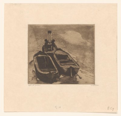 Tugboat with Two Barges by Willem Witsen (signed by artist)