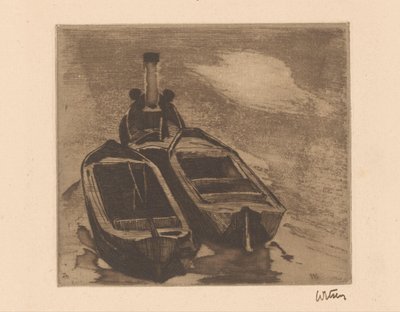Tugboat with Two Barges by Willem Witsen (signed by artist)