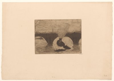 Tugboat before the Waterloo Bridge in London by Willem Witsen (signed by artist)