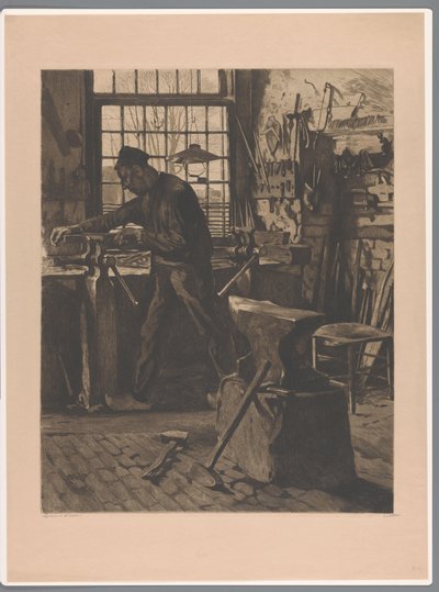 Blacksmith Working at a Vice by the Window by Willem Witsen (signed by artist)