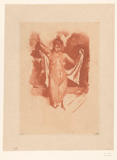 Standing Nude Woman Drying Herself by Willem Witsen (signed by artist)