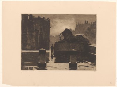 Trafalgar Square with Bronze Lion in London by Willem Witsen (signed by artist)