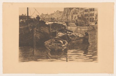 Peat Barges in the Oude Schans in Amsterdam by Willem Witsen (signed by artist)