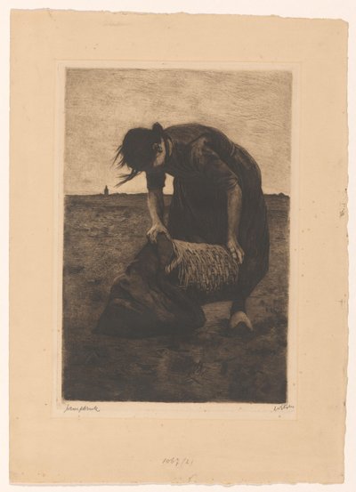 Bent Potato Digger with a Basket and Sack by Willem Witsen (signed by artist)