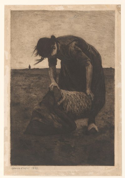 Bent Over Potato Digger with a Basket and Sack by Willem Witsen (signed by artist)