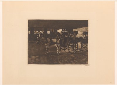 Waiting Carriages under Charing Cross Bridge in London by Willem Witsen (signed by artist)