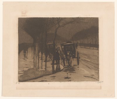 Waiting Carriages on the Victoria Embankment in London by Willem Witsen (signed by artist)