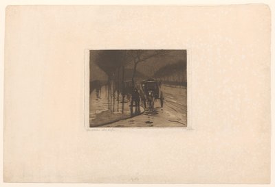 Waiting carriages on the Victoria Embankment in London by Willem Witsen (signed by artist)