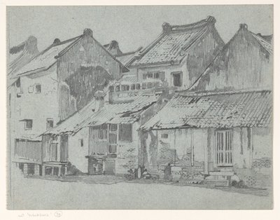 Back Facades of Houses by a River in Batavia by Willem Arnoldus Witsen