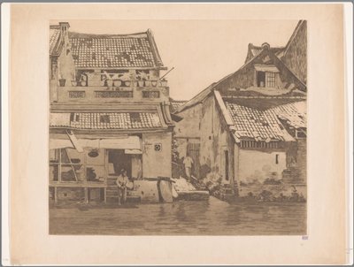 Two Figures by Houses on a River in Batavia by Willem Witsen