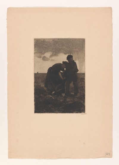 Woman and Boy in Clogs with a Burlap Sack in the Field by Willem Arnoldus Witsen