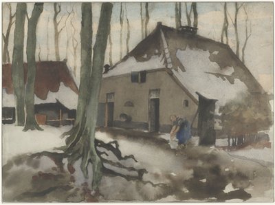 Woman in Front of a House in a Snowy Forest by Willem Arnoldus Witsen