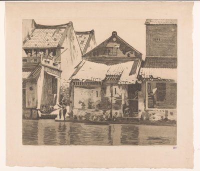 Houses along a River in Batavia with a Woman Washing Clothes by Willem Arnoldus Witsen