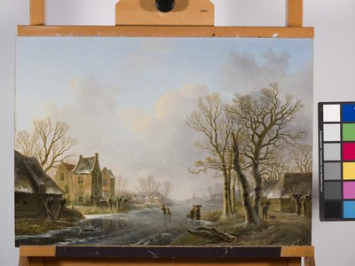 Skaters On A Frozen River, Dordrecht by Willem de Klerk