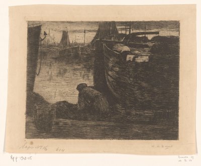 Man on the Quay of a Harbor by Willem de Zwart (signed by artist)