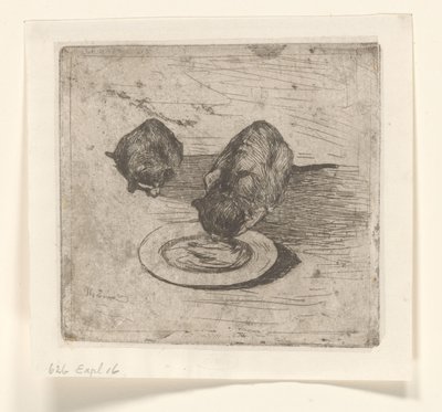 Two Cats, One Drinking from a Plate by Willem de Zwart