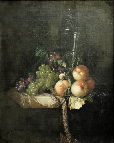 Grapes, Peaches and Big Glass by Willem van Aelst