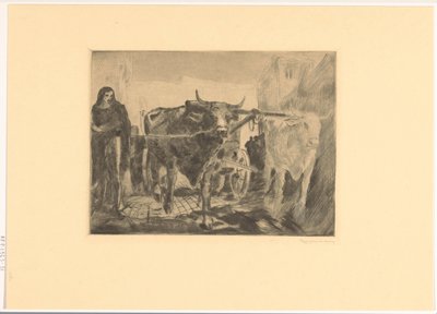 Two Oxen in Front of a Cart by Willem van Konijnenburg (signed by artist)