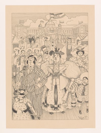 Caricatured Jewish Bathers on the Beach of Scheveningen by Willem van Konijnenburg