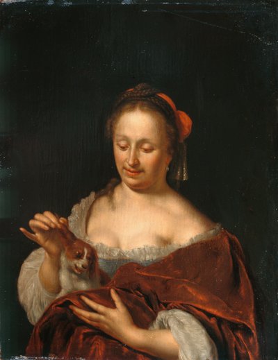 A Lady Seated Holding a Small Dog by Willem Van Mieris