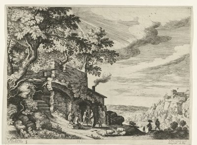 Shepherds by a ruin (Italian landscapes) by Willem van Nieulandt (II)