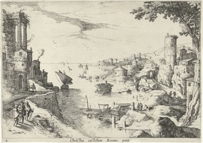Landscape with the Disciples of Emmaus (title on object) (series title) by Willem van Nieulandt (II)