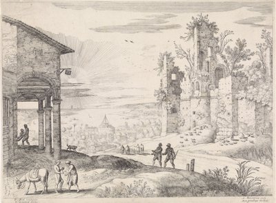 Landscape with the Good Samaritan at the Inn (Italian Landscapes series) by Willem van Nieulandt (II)