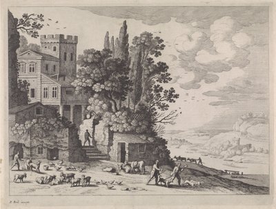 Landscape with a House, Figures, and Cattle by Willem van Nieulandt (II)
