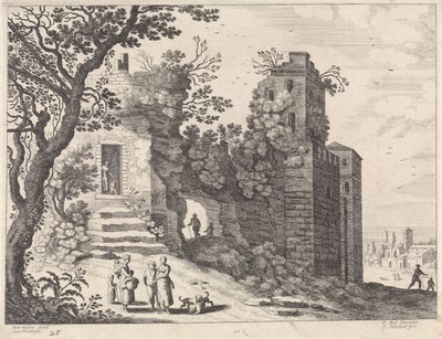 Ruins with a Group of Women and Children (Italian Landscapes series) by Willem van Nieulandt (II)