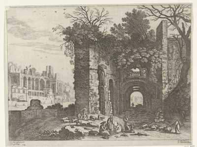 Resting Family before a Ruin (Italian Landscapes series) by Willem van Nieulandt (II)