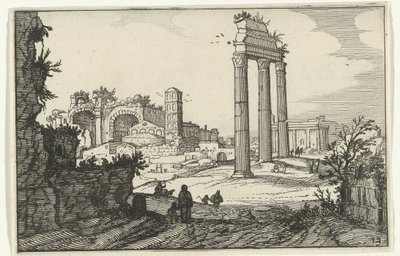 Temple of Castor and Pollux and the Basilica of Constantine (Roman Ruins and Coastal Landscapes, Series 1) by Willem van Nieulandt (II)